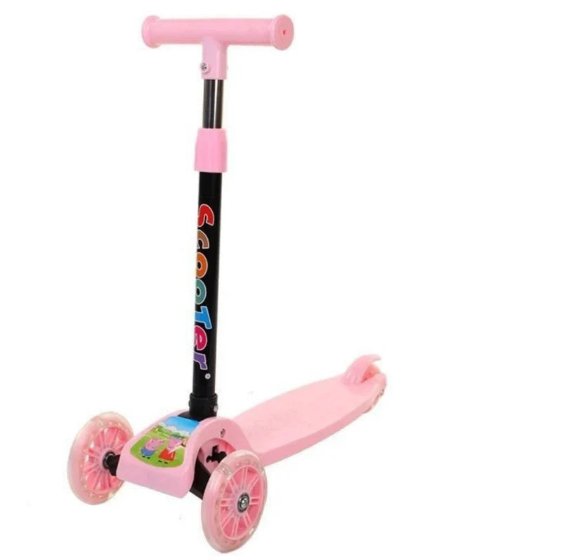 Folding Kids Scooter Tricycle Ride Toys with Flashing Light Wheels Pink